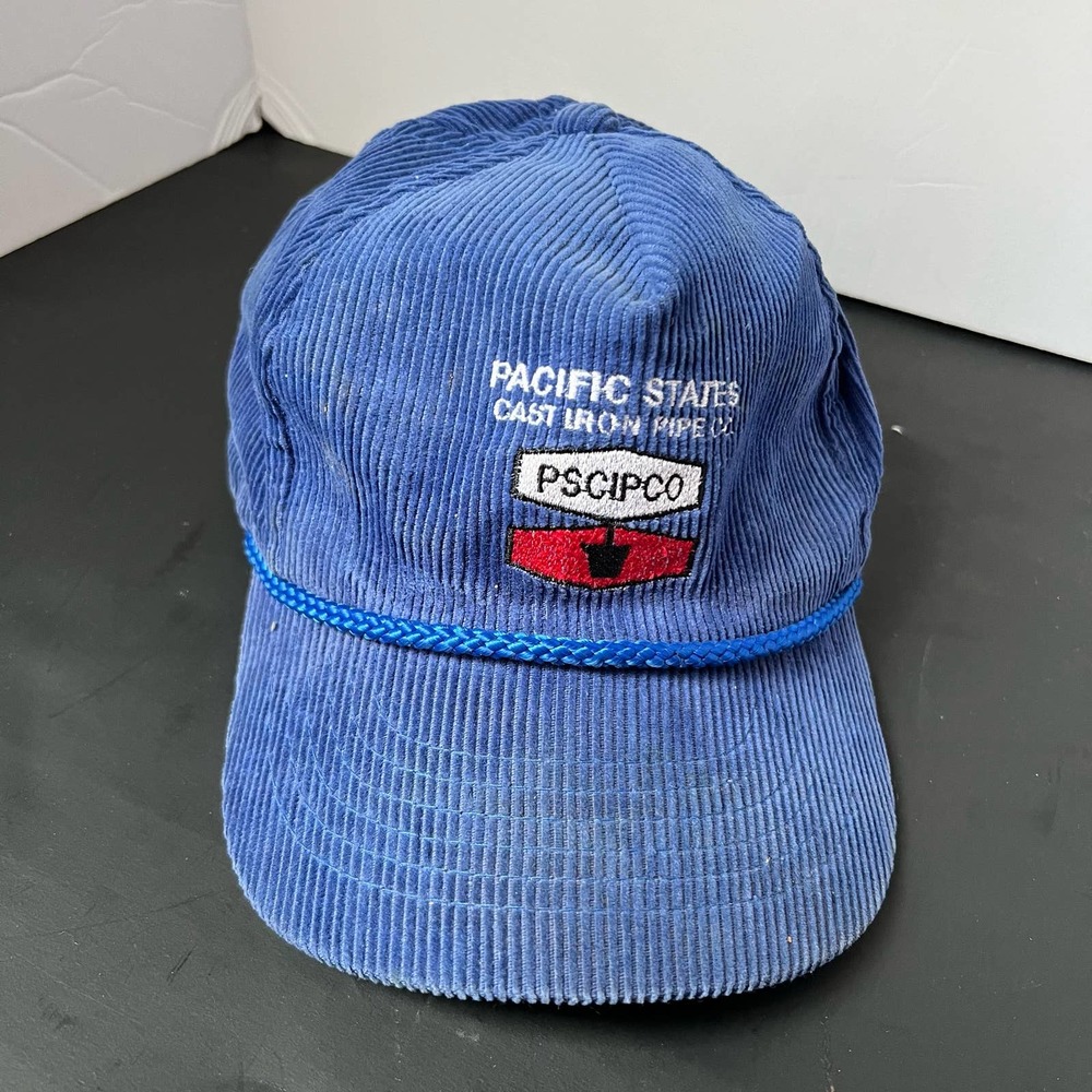 Blue Corduroy Hat with Embroidered Logo